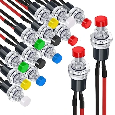 Afbeelding van RUNCCI YUN 14 stuks voorbekabelde mini momentane drukknoppen, drukschakelaar, lockless, SPST AAN UIT, AC 250 V/1 A, 2 pins ronde platte knop drukknoppen voor modelspoorweg hobby