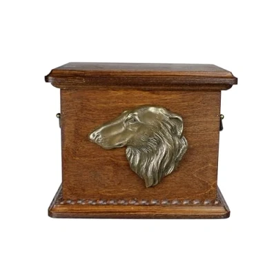 Afbeelding van Art Dog Urn voor hondenas Handgemaakt gedenkteken met reliëf, gepersonaliseerde gravure en koudgegoten bronzen buste 8,3x11,4x8,7 Borzoi Russische Wolfshond