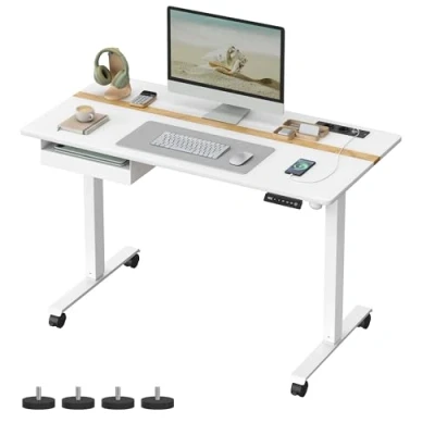 Afbeelding van VASAGLE In hoogte verstelbaar bureau elektrisch, bureaublad 60 x 120 cm, traploos verstelbaar, memoryfunctie met 4 hoogtes, wit LSD112W01