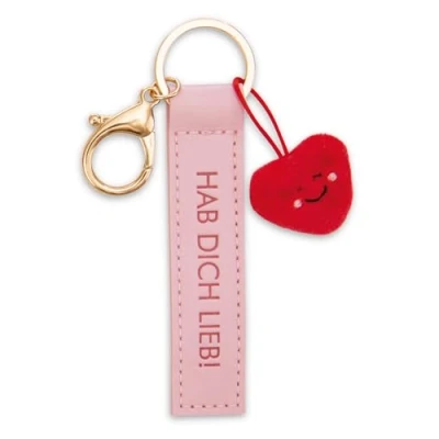 Afbeelding van NICI Sleutelhanger Hab Dich lieb Kunstlederen band 10 cm met hart roze trooer metgezel voor rugzak of tas, sleutelhouder klein en groot 62014