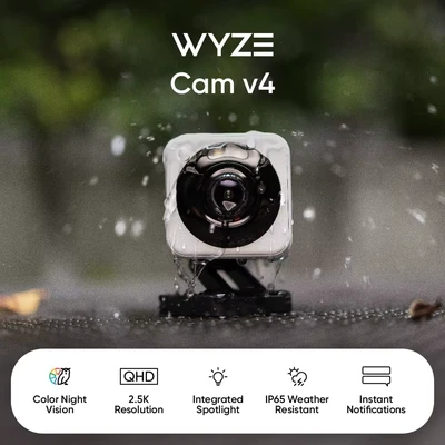 Afbeelding van Wyze Cam v4, 2K HD Wi Fi Smart Home beveiligingscamera, gebruik binnen/buiten, huisdier /babyfoon,