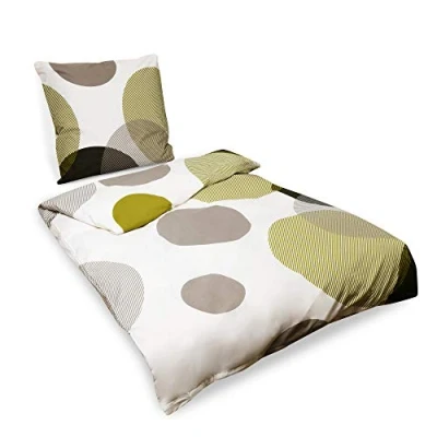 Afbeelding van Beautissu dekbedovertrek 1 persoons Katoen beddengoed groen ornamenten dekbed 155x220 cm &amp; kussensloop 80x80 Nela