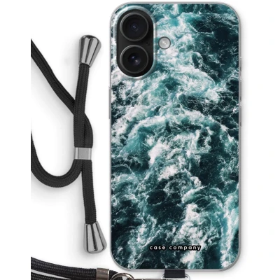 Afbeelding van Case Company® hoesje met Koord geschikt voor iPhone 16 Zee golf Telefoonhoesje Zwart Bescherming aan alle Kanten en Over de Schermrand