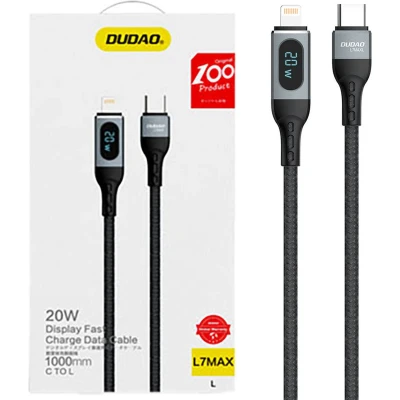 Afbeelding van Dudao USB Type C Lightning kabel snelladen PD 20W 1m zwart (L7MaxL)