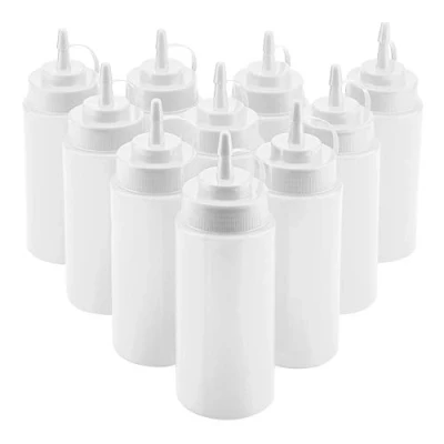 Afbeelding van 460ml Plastic Knijpfles, 10 stks/Set Condiment Dispenser met Cap Squeeze Squirt Flessen voor Saus Crème Azijn Ketchup Olie (wit)