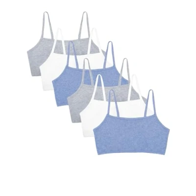 Afbeelding van Fruit of the Loom Dames Spaghetti Strap Katoen Sport BH Value Pack, Heather Grey/Wit/Heather Blue/Heather Blue, 34, Grijs/Heather Grijs/Wit/Wit/Heather Blauw/Heather Blauw, 75