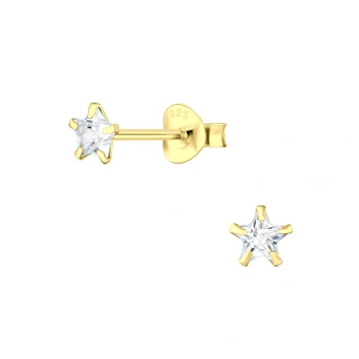 Afbeelding van JoyS Zilveren petit ster oorbellen 4 mm zirkonia 14k goudplating kinderoorbellen