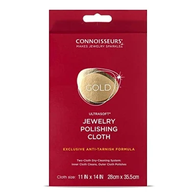 Afbeelding van CONNOISSEURS Polijstdoek voor gouden sieraden, sieradenreinigingsdoek het reinigen, polijsten en herstellen van de glans, 100% katoenvezel, extra grote reinigingsdoekjes 28 x 35,5 mm, pack