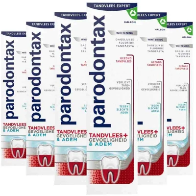 Afbeelding van Parodontax Tandpasta Tandvlees+Gevoeligheid &amp; Adem Whitening 75ml x 6