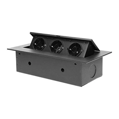 Afbeelding van Stekkerdoos met 3 stopcontacten Pop up Stekkerblok zonder kabel Inbouw Verdeelstekker RVS afwerking 230 Volt voor max. 3680 Watt Zwart