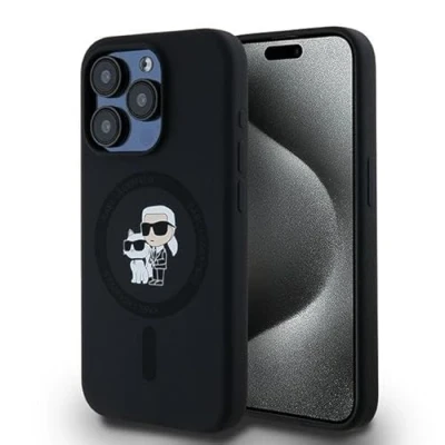 Afbeelding van Karl Lagerfeld iPhone 15 Pro Back cover case Magsafe KC head Ring Black