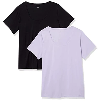 Afbeelding van Amazon Essentials Dames Classic Fit T shirt met korte mouwen en ronde hals (verkrijgbaar in grote maten), 2 stuks, zwart/lavendel, L