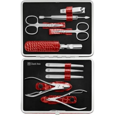 Afbeelding van ZWILLING Klassiek Inox Manicure Pedicure 10 Delig Set in Rood Lederen Zaak