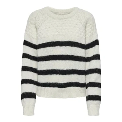 Afbeelding van ONLY Onlbillie LIFE Stripe Oneck Trui, Dames, Maat: XS, Cloud dancer/black
