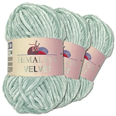 Afbeelding van Himalaya 3 x 100 g Velvet Dolphin breiwol, 40 kleuren om uit te kiezen, chenille breigaren, pluizige wol, glans, accessoire, kleding, dekens (90025, wolk)
