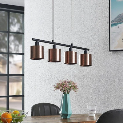 Afbeelding van Lindby hanglamp 4lichts PVC, ijzer E14 donker brons, mat zwart