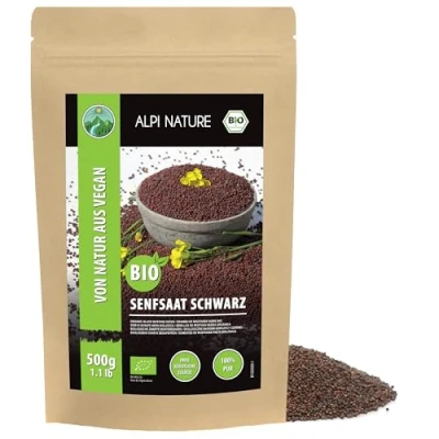 Afbeelding van biologische mosterdzaad geheel zwart/bruin (500g), biologisch mosterdzaad, zwart, volledig uit gecontroleerde teelt, 100% natuurlijk, zonder toevoegingen,