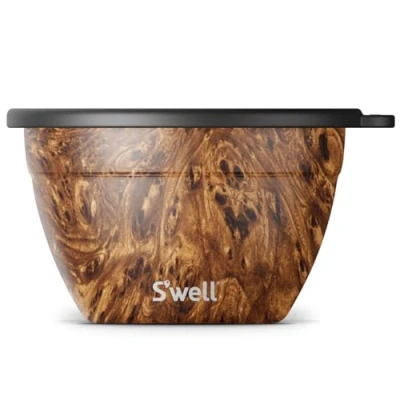 Afbeelding van S&#039;well Salade Bowl Kit, Teakwood, 1.9L Lunch Box met Condiment Container en Verwijderbaar Dienblad Lekvrij Vaatwasmachinebestendig