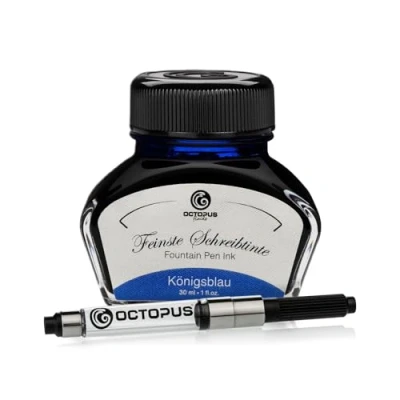 Afbeelding van Octopus Fluids Königsblau schrijfinkt inclusief converter, vulpeninkt in inktglas, kalligrafie inkt, Koningsblauw uitwisbaar 30ml inktpot