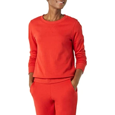 Afbeelding van Amazon Essentials Dames Franse Terry Fleece Crewneck Sweatshirt (Verkrijgbaar in Grote Maat), Rood, Small