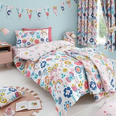 Afbeelding van Happy Linen Company Meisjes jongens kinderen bloem tuin vlinders veelkleurig eenpersoons omkeerbaar zacht onderhoudsvriendelijk beddengoed dekbedovertrek set met