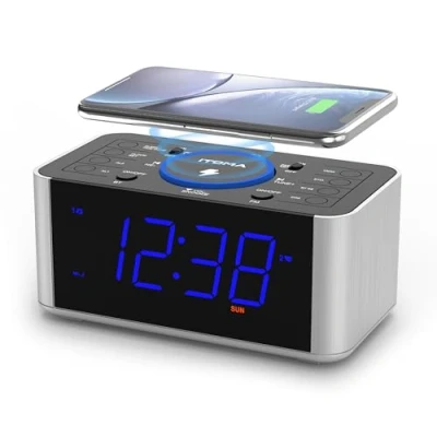 Afbeelding van Wekkerradio met 10 W draadloos opladen, Snooze, Bluetooth, Dubbel Alarm, 1,4 &#039;&#039; LED display, Dimmer, USB oplaadklok voor nachtkastje iTOMA CKS910