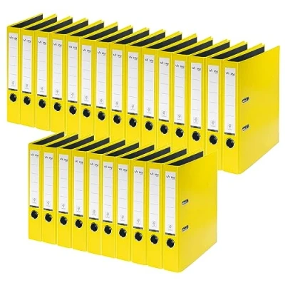 Afbeelding van VON Leitz 10560015 Ordner A4, verpakking van 25 stuks, karton met kunststof omslag, 50 mm rugbreedte, voor 350 vellen, blauwe engel en FSC gecertificeerd, school, studie thuis, geel