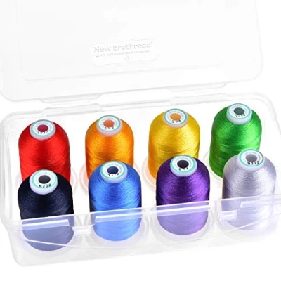 Afbeelding van New brothread 15 Opties 8 Opklikbare Spoelen van 1000m elk Polyester Machine Borduurgaren met Doorzichtige Plastic Opbergdoos voor Borduren en Quilten Over Rainbow