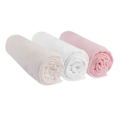 Afbeelding van Easy Dort Hoeslaken, 70 x 160 cm, set van 3 hoeslakens, 100% katoen, jersey, roze, wit, ecru, rekbaar, gezonde slaap, merk Oeko Tex kwaliteit Made in Europe