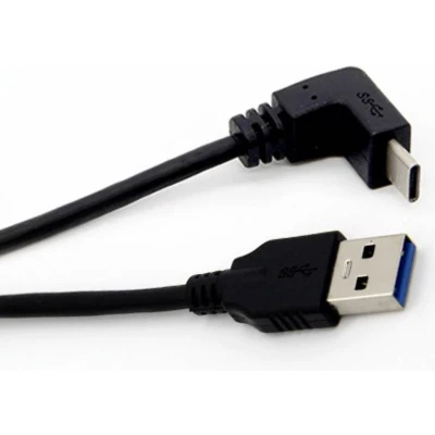 Afbeelding van USB C haaks (boven/beneden) naar A kabel USB3.0 tot 0,9A / zwart 1 meter