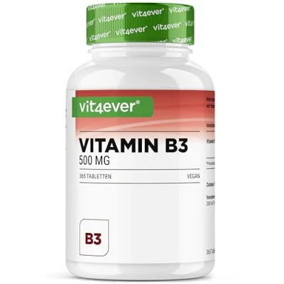 Afbeelding van Vitamine B3 (Niacine) 500 mg 365 tabletten Nicotinamide Hoge Dosis Flushvrij Zonder ongewenste toevoegingen Veganistisch