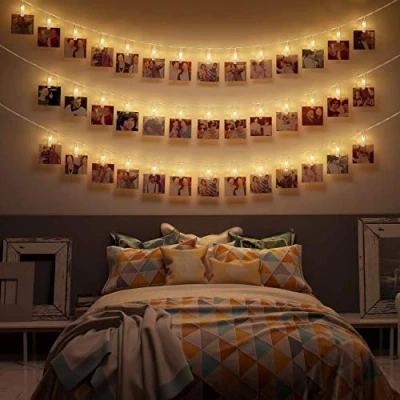 Afbeelding van CozyHome Led fotoclips, lichtketting, 6 meter, met netstekker, werkt niet op batterijen, 30 ledklemmen, warmwit, fotolijn voor polaroid foto, decoratieve ketting het ophangen van foto&#039;s