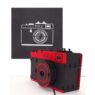 Afbeelding van Pop up kaart camera 3D verjaardagskaart fotograaf, wenskaart &amp; voor fotofans als cadeau, cadeaubon of fotoapparaat en digitale