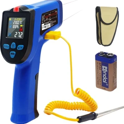 Afbeelding van KETOTEK Laser thermometer Infrarood IR Temperatuurpistool Contactloos Dual 50 550℃ met K thermokoppel sonde Vochtigheidsmeting NCV Koken BBQ Oven Pizza automobiel en industrie