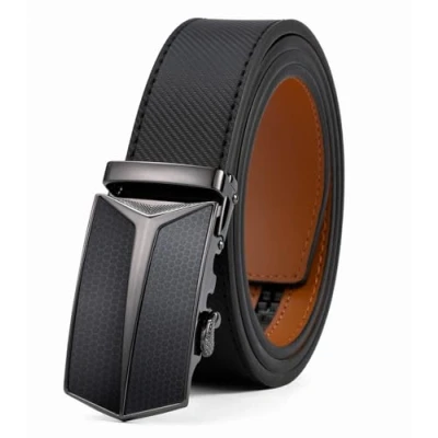 Afbeelding van VRLEGEND Herenriem, leren riem voor heren, automatische ratel, gesp 35 mm, met geschenkdoos, Zwart, 110CM Regolabile
