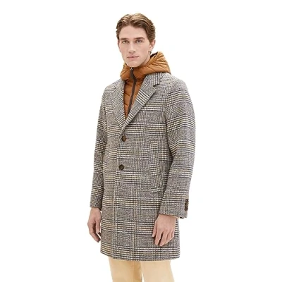 Afbeelding van TOM TAILOR Heren 1037348 wollen jas, 32523 Beige Brown Wool Check, L, L
