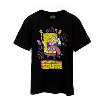 Afbeelding van SpongeBob SquarePants Heren Zwart T Shirt met korte mouwen Niet bang om vierkant Design te zijn Authentieke Merchandise Perfect cadeau voor hem
