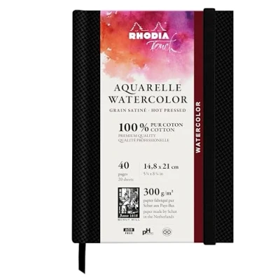 Afbeelding van RHODIA TOUCH 116158C aquarelnotitieboek, 100% katoen, gesatineerde korrel, 300 g/m², A5, portret, 40 pagina&#039;s niet microgeperforeerd, hardcover Watercolor Book