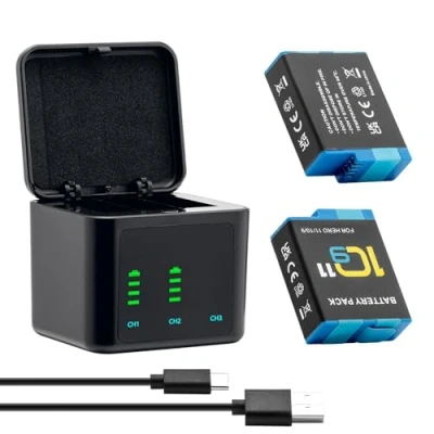 Afbeelding van Hero 12 11 10 9 Battery (2000 mAh 2 pack) oplaadbare batterij en 3 kanalen USB LCD batterijladers volledig compatibel met Gopro 11, Hero10, (2 x Batterijen + 1x)