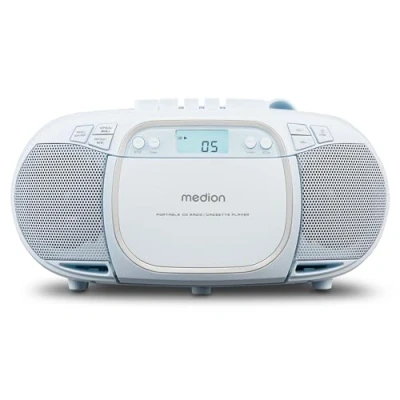 Afbeelding van MEDION E66476 Stereo Geluidssysteem (boombox, CD speler, MP3, cassette, draagbare cassettespeler voor kinderen, FM radio, AUX, hoofdtelefoon, netvoeding &amp; batterij) groen
