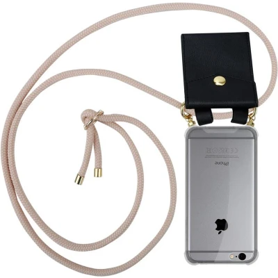 Afbeelding van Cadorabo Hoesje geschikt voor Apple iPhone 6 / 6S in PEARLY ROSE GOUD Silicone Mobiele telefoon ketting beschermhoes met gouden ringen, koordriem en afneembare etui