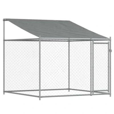 Afbeelding van vidaXL Hondenhok met dak en deur 2x2x2 m gegalvaniseerd staal grijs