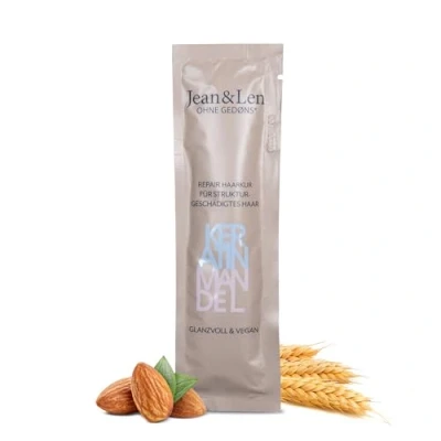 Afbeelding van Jean &amp; Len Repair Haarbehandeling Keratine Amandel, temt weerbarstig haar, voor sterk en gezond glanzend zonder parabenen, siliconen, microplastics minerale olie, veganistisch, 20 ml