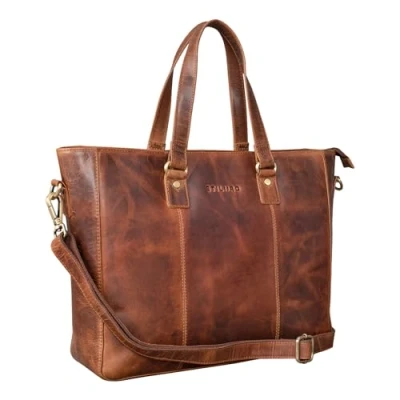 Afbeelding van STILORD &#039;Emmeline&#039; Leren Business Shopper Tas Dames Elegante Bag voor 13,3 Inch Laptops Damestas Handtas Werk Shopping Reizen Echtleer, Kleur:kara cognac