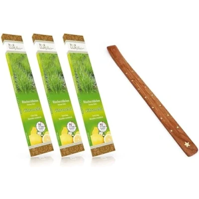 Afbeelding van LUXflair XXL economieset: Enorme tuinwierookstokjes Citronella 3x20 stuks, tot 3u smeultijd per stuk voor BBQ, grillen. Camping, incl. houder