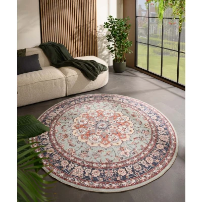 Afbeelding van Rond Vintage Buitenkleed Valenca Nova Saliegroen/rood 160 Cm