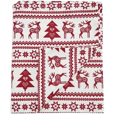 Afbeelding van Ragged Rose Kersttafelkleed feestelijk linnen tafelkleed met prints in Scandinavische stijl voor woonkamer en keuken katoenen dat past op een tafel van 15 17 cm rode