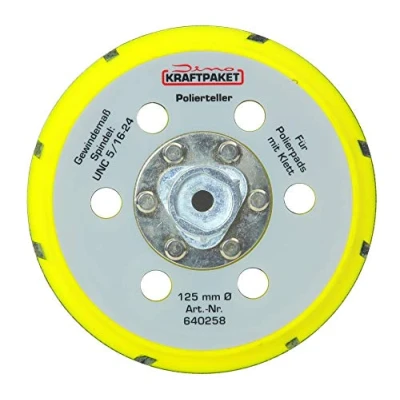 Afbeelding van Dino KRAFTPAKET 640258 125 mm steunschijf M8 met klittenband polijstschijf voor excentrische polijstmachine 950W 21/15 mm, 900W 21/15/9 naaf, geel