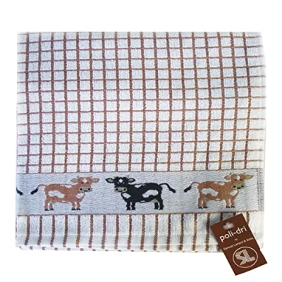 Afbeelding van Samuel Lamont &amp; Sons Poli Dri Jacquard theedoek bruine koeien, maat 50 cm x 70 cm, 100% katoenen badstof, ultra absorberend en superzacht, machinewasbaar, bruin, één