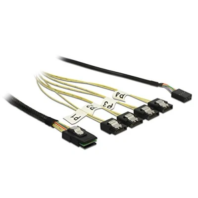 Afbeelding van Delock kabel Mini SAS SFF 8087 &gt; 4 x SATA 7 pins + zijband 1 m metaal